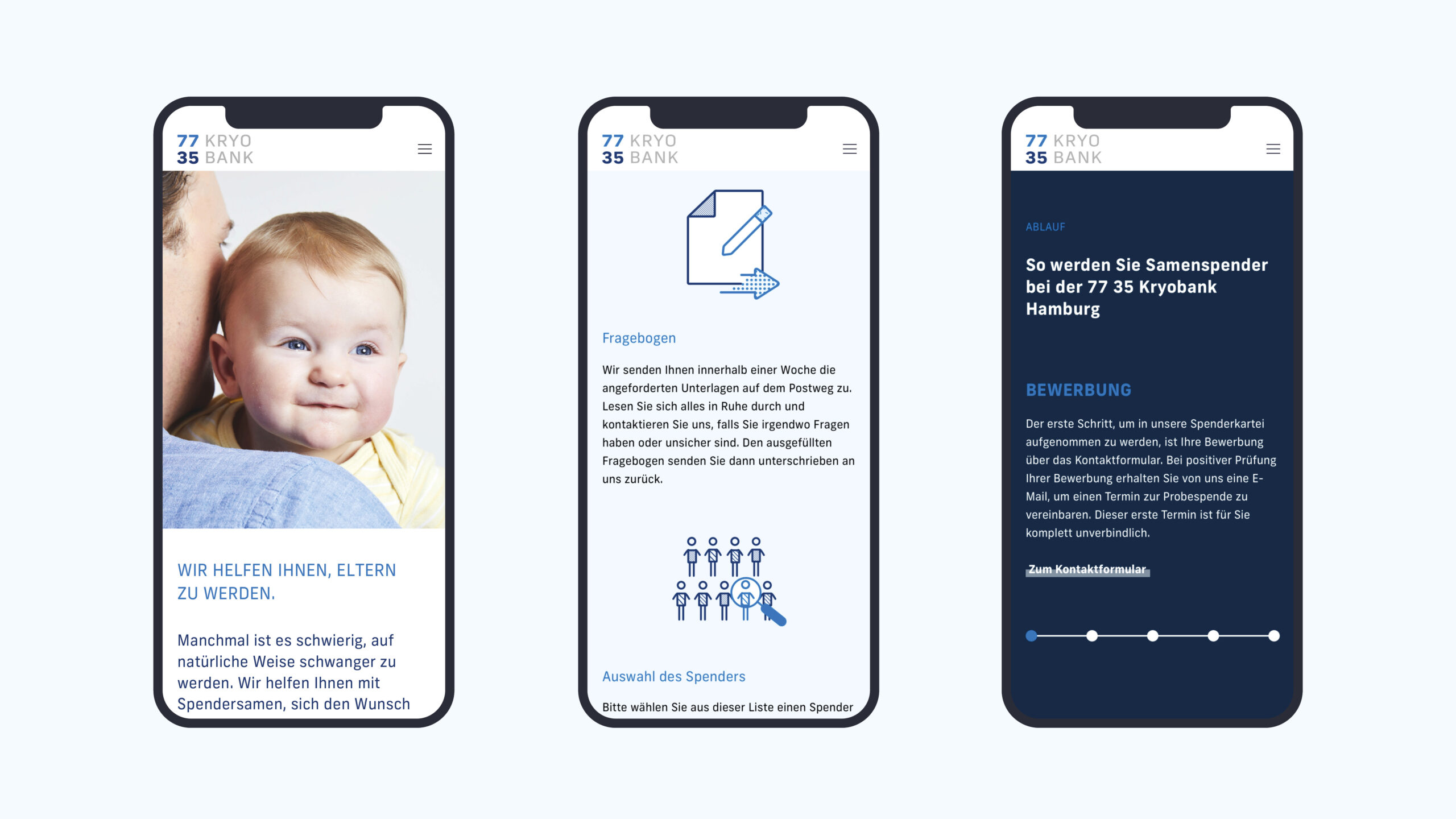 Mobile Ansichte der Website für die 77 35 Kryobank